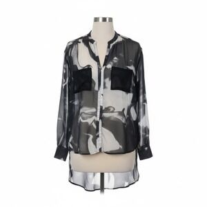 Nicki Minaj Hi-Low Sheer Button-Up Blouse Black White Women's Size Large